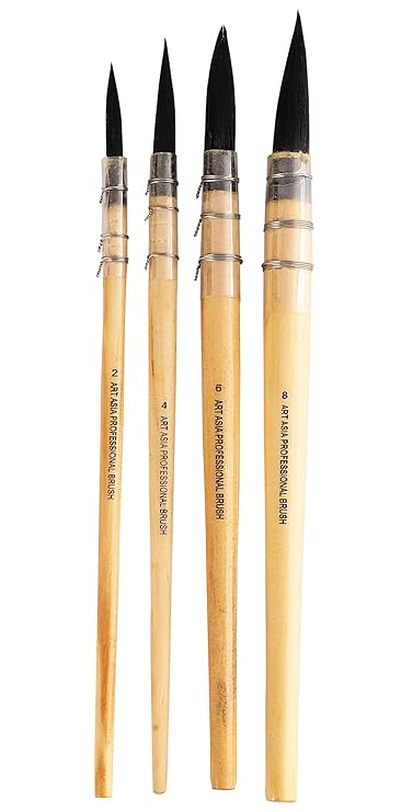 Art Asia Synthetic Hair Mop Brush for Painting, Watercolor and Acrylic Paintbrush Set for Artists Paint Brush, Set of 4