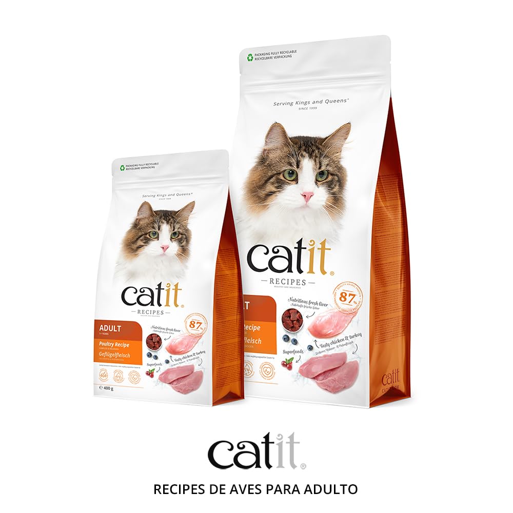 Pienso para Gatos Adulto Catit Recipes -Receta de Aves, 2 kg (Paquete de 4)