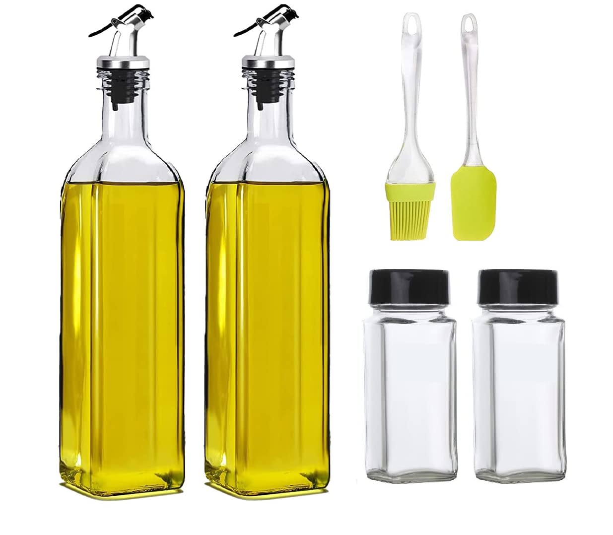 CYNFLEES Oil Dispenser 1000 ml Bottle Set of 2, Spice jar Set of 2, Spatula and Oil Brush, Transparent, (Pack of 6) (B09R25TYM3) Amazon Price History, Amazon Price Tracker