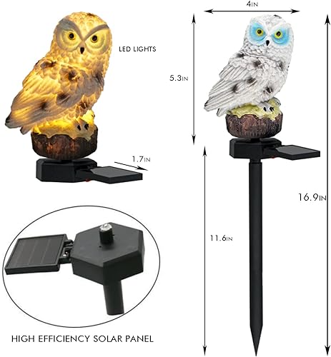 Miniatura 5 de Luz solar de jardín para exteriores, paquete de 2 luces de estaca de búho para caminos al aire libre, luces de estaca para pasarela, patio, césped,