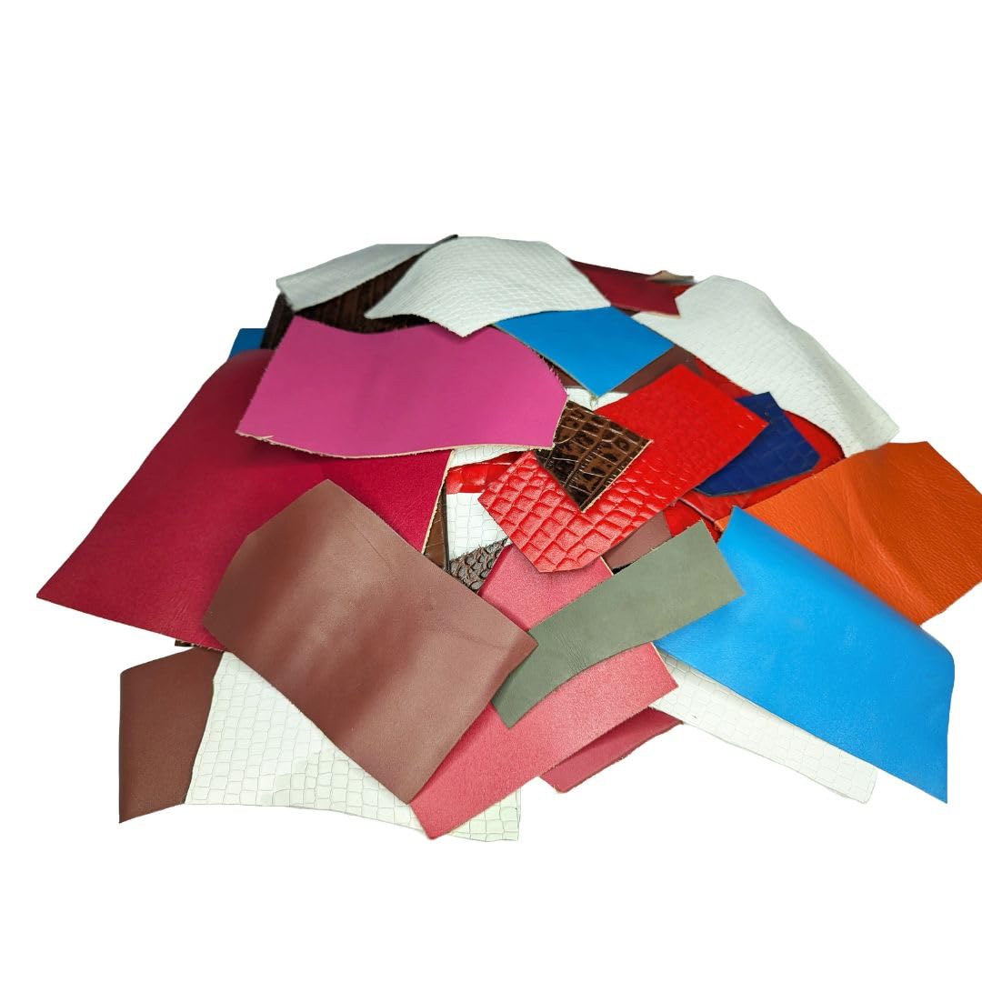 Restos de cuero real, restos de cuero de vaca de varios tamaños por bolsa para hacer joyas, carteras, relojes, llaveros, portadas de diarios y reparaciones de Kozmo, colores surtidos, 1 lb