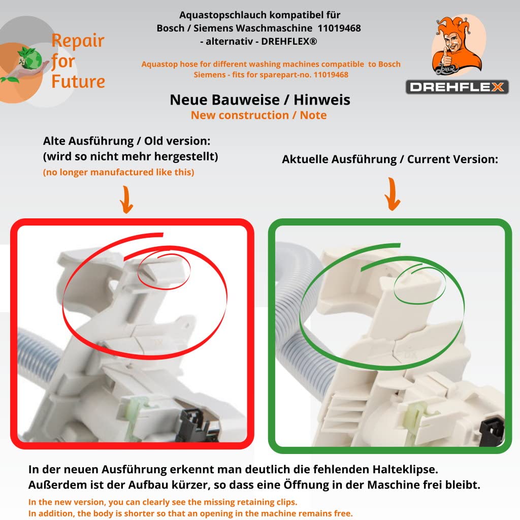 SCHLA223 - Aquastopschlauch/Wasserblock-Zulaufschlauch passend für diverse Waschmaschine von Bosch/Siemens/Neff etc. passend für Teile-Nr. 11019468 - Type 87 / Type87