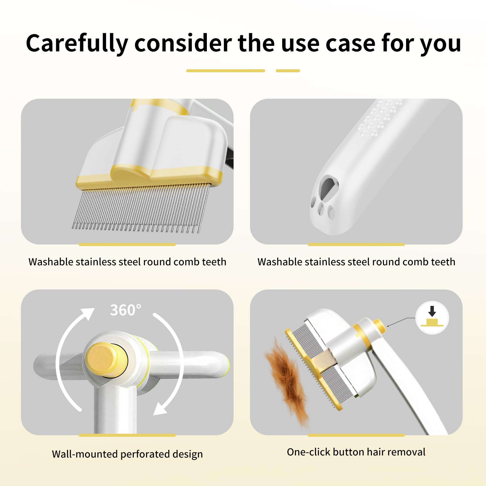 Pet hair comb, cat and dog flea comb, stainless steel long and short teeth, rotatable comb head, self-cleaning design - Image 4