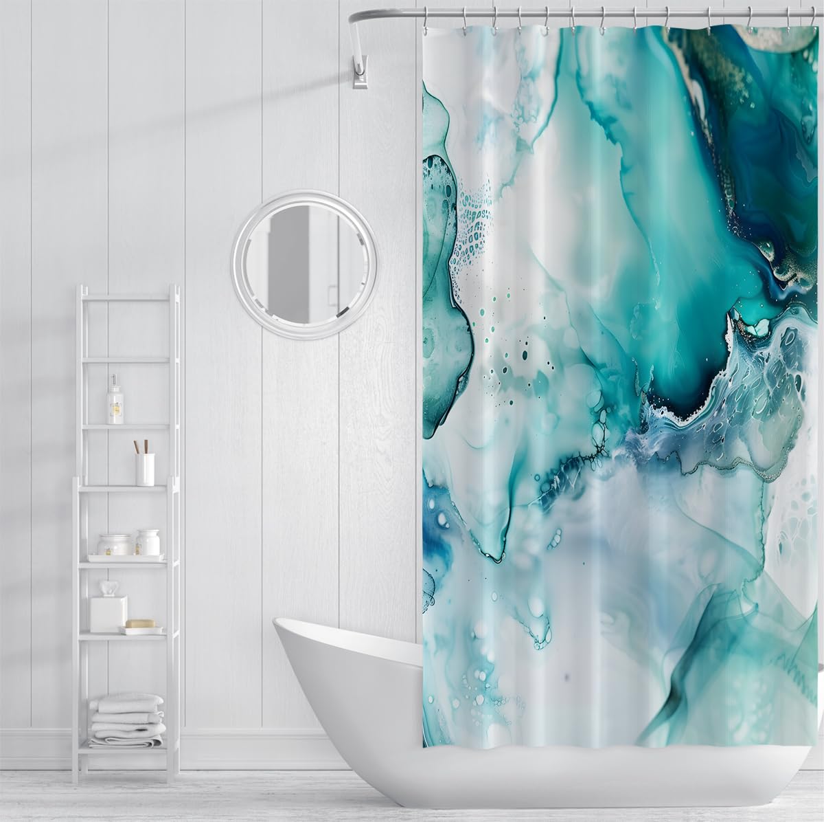 Rideau de douche art fluide abstrait sarcelle contemporain W200xL200 cm