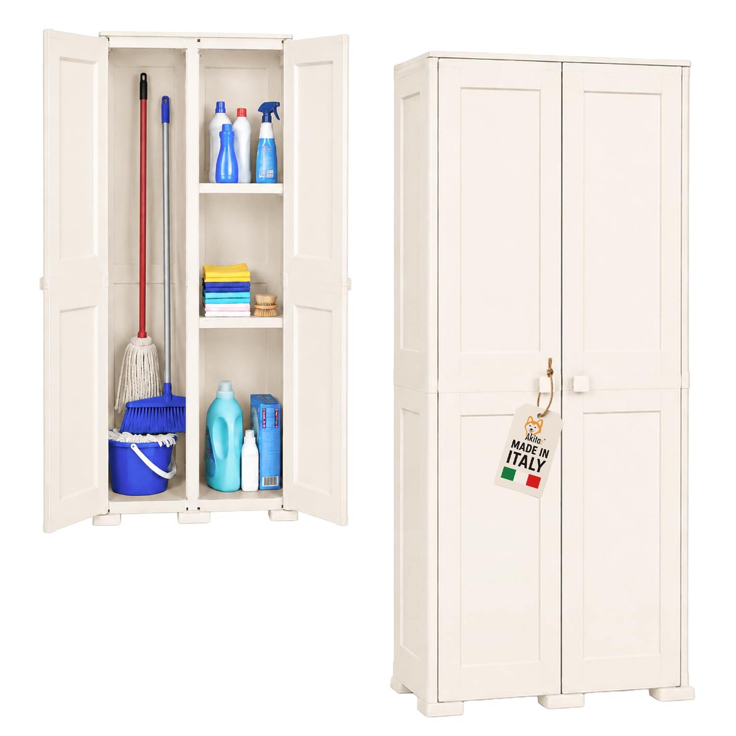 AKITAInk Armadio Multiuso in Plastica Simplex e Omnimodus, Disponibile in Versione Portascope o Bassa, con 1 o 2 Ripiani, Colori Grigio e Panna (Armadio Portascope Simplex con 1 Ripiano Panna)