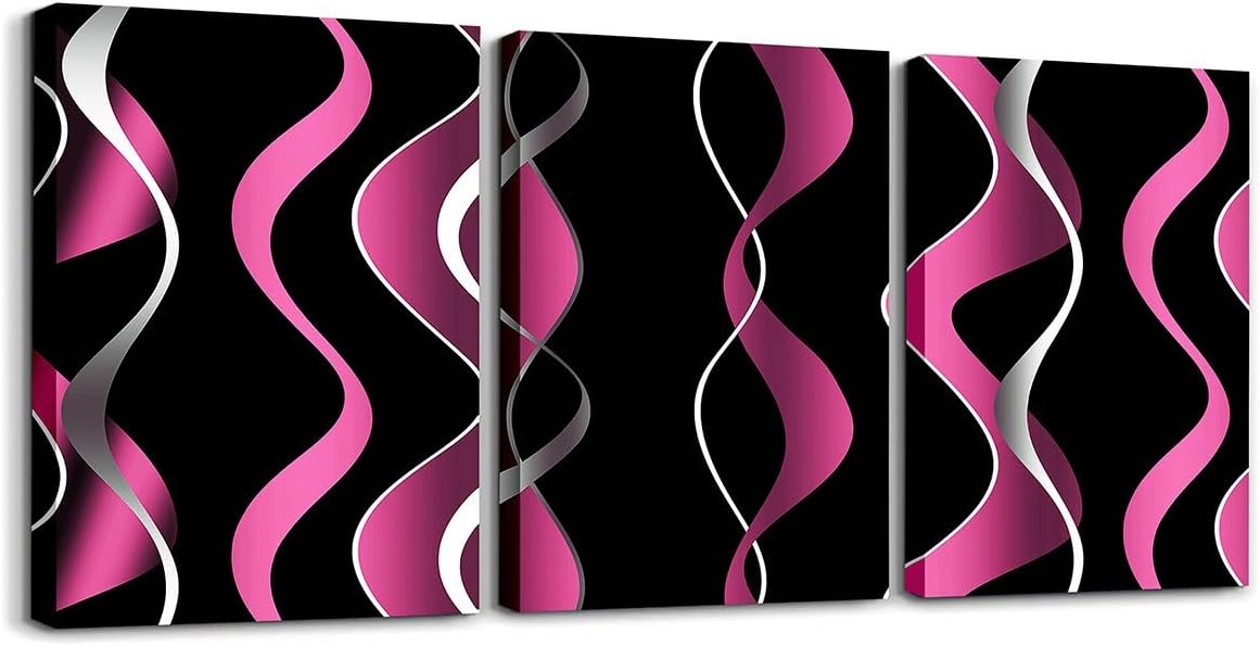 Feelyou Gray Black Pink Stripe Painting Modern Abstract Art Picture Wall Decor Geometric Spiral Canvas Wall Art Kids Boys Girls Stripe Line Office Decorations Artwork Posters 12"x16"x 3Pcs