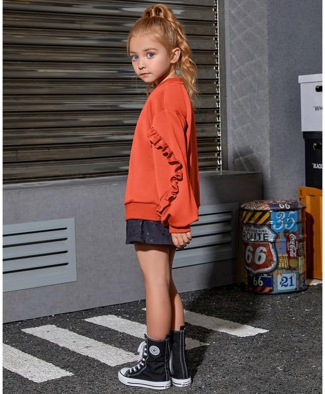 Mirawise Girls Pullover Crewneck Sweatshirt with Ruffle Trim Long Sleeve Cute Oversize Hoodie Solid Tops Sweaters for 4-13Y - Image 5