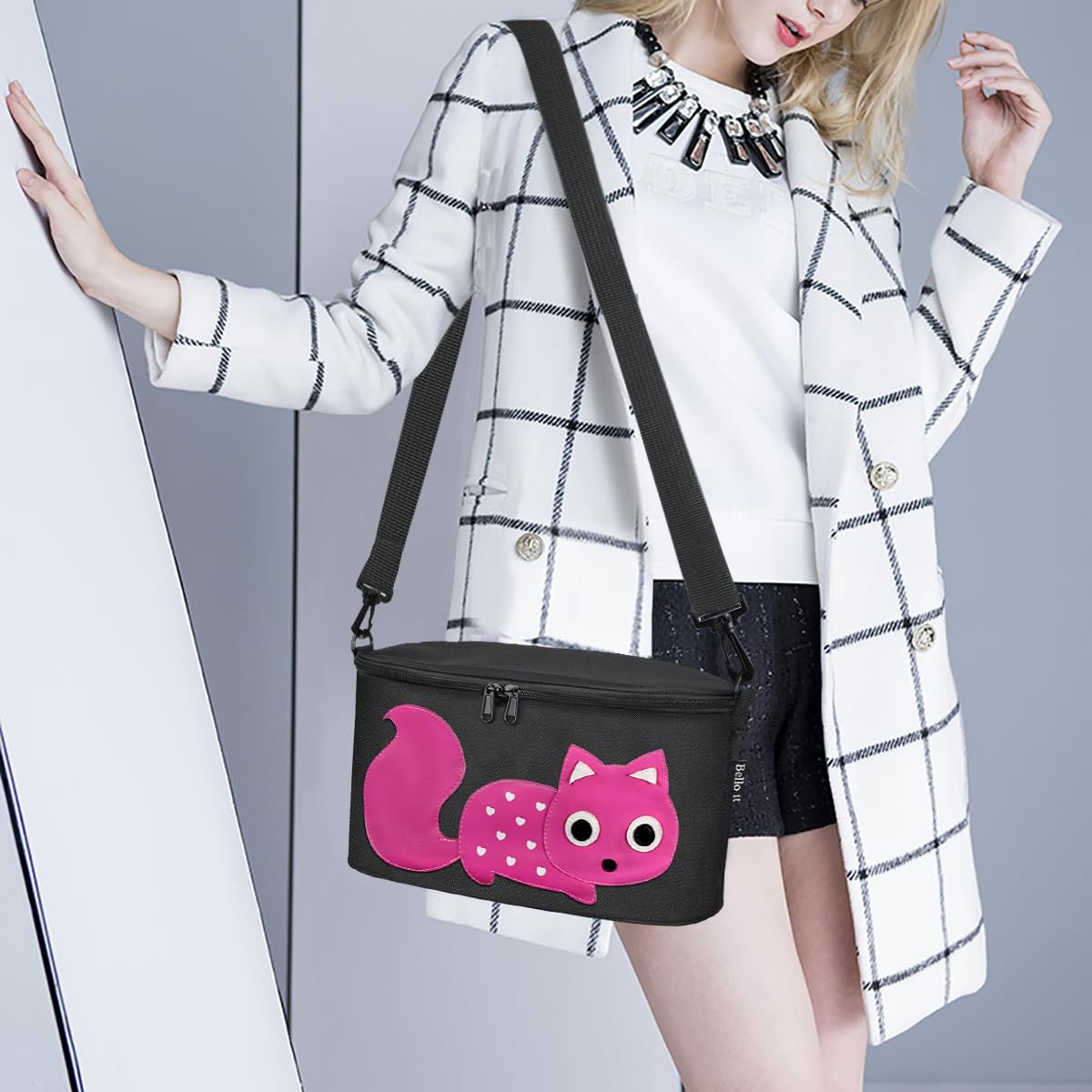 Borsa per Passeggino,Organizer per Passeggino o Carrozzina, Borsa da Passeggino Piccola Dei Animati Cartoni Design, Leggera e Capiente (Giraffa (Nero))