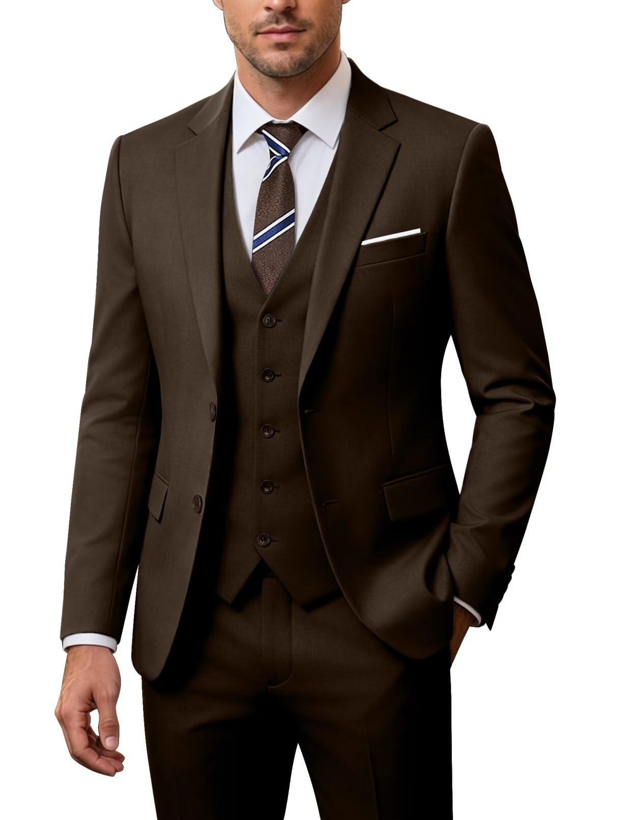 Men's 3 Piece Slim Fit Suit Set, Jacket Vest and Pants for Men