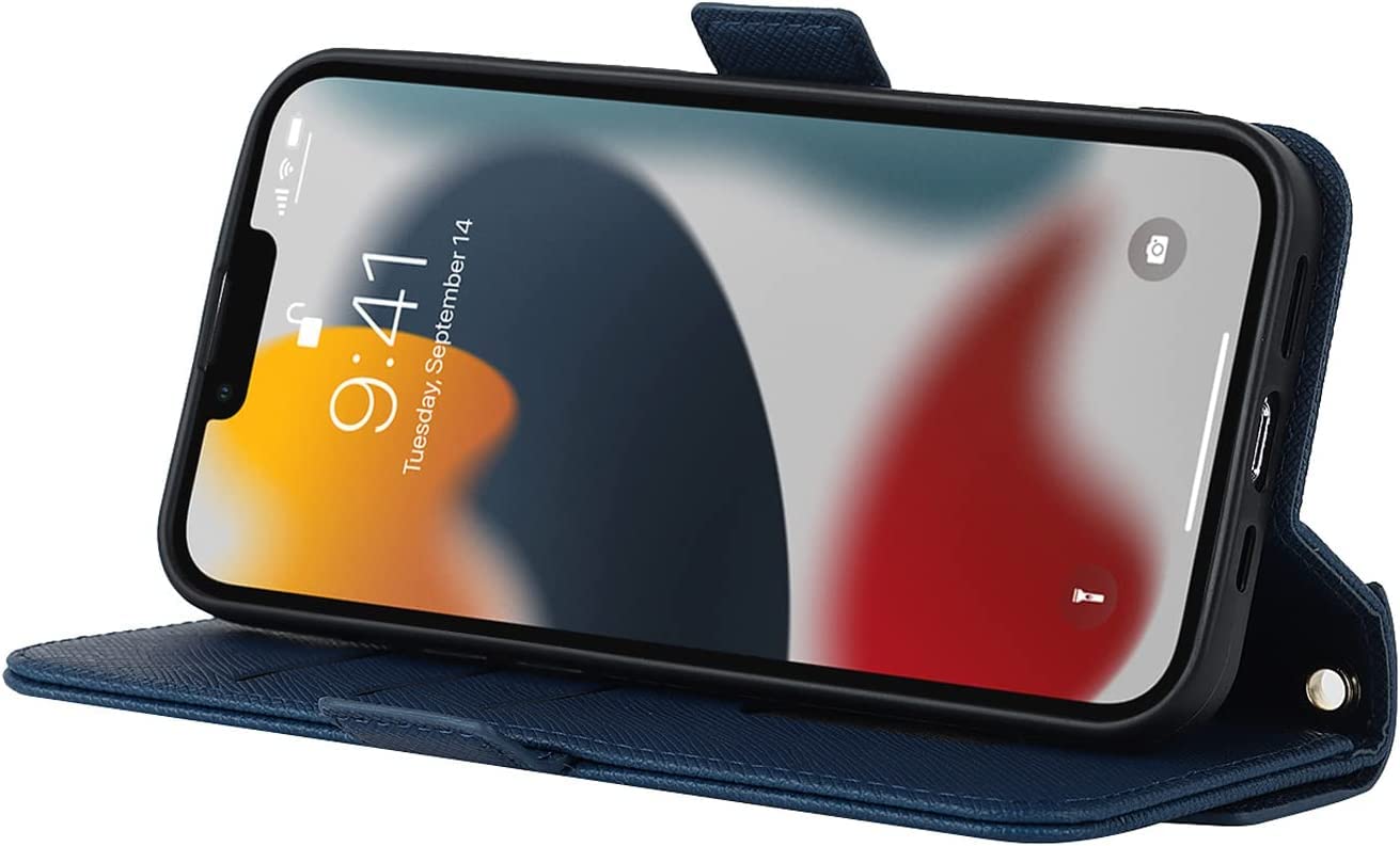 Étui à bandoulière pour iPhone 14 14 Plus 14 Pro 14 Pro Max, étui portefeuille en cuir de qualité supérieure avec porte-cartes [miroir de maquillage] Housse de téléphone à rabat magnétique