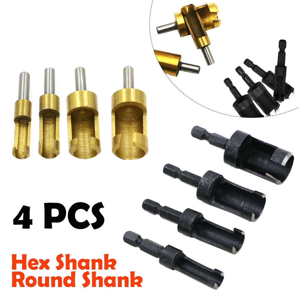 4Pcs Wood Plug Hole Cutter Bit Set Kit Dowel Plug Cutter Carpenter Wood Drill Bits Hex/Round Shank, Hex Shank - Image 3