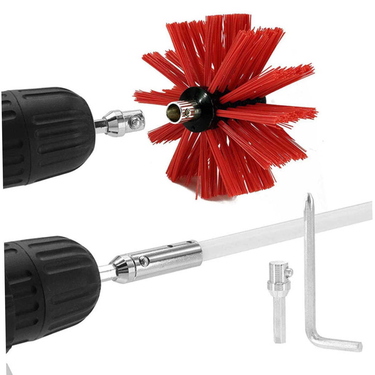 BESTYASH Spazzola per Pulizia Stufa in Nylon 9 Aste Telescopiche Espandibili, Adatta per Camini in Mattoni, Utilizzabile Trapano Elettrico per Copertura