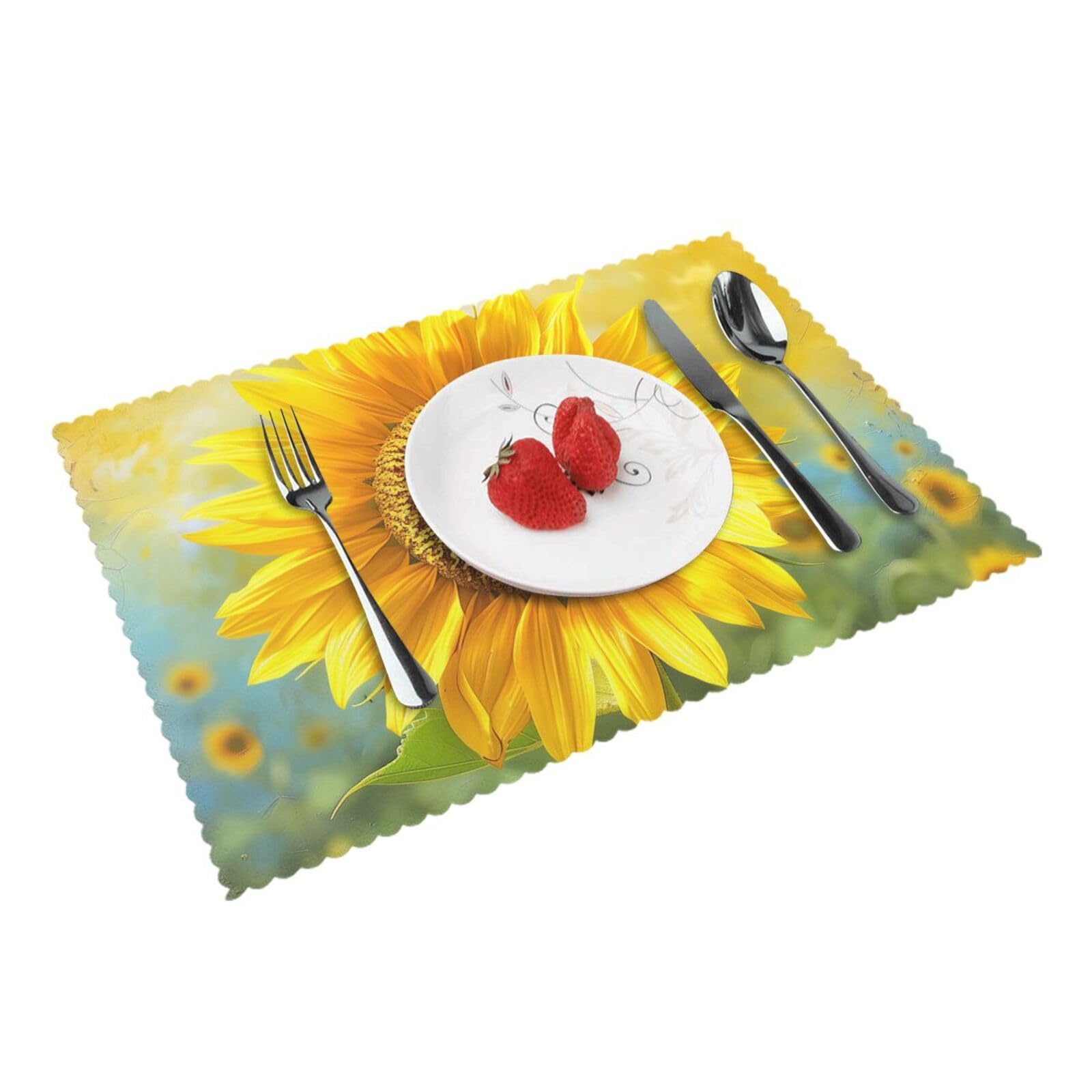 Sunflowers Printed Placemat Heat Resistant Place Mats Set of 4 PCS Washable Kitchen Table Mats, 12x18 Inch