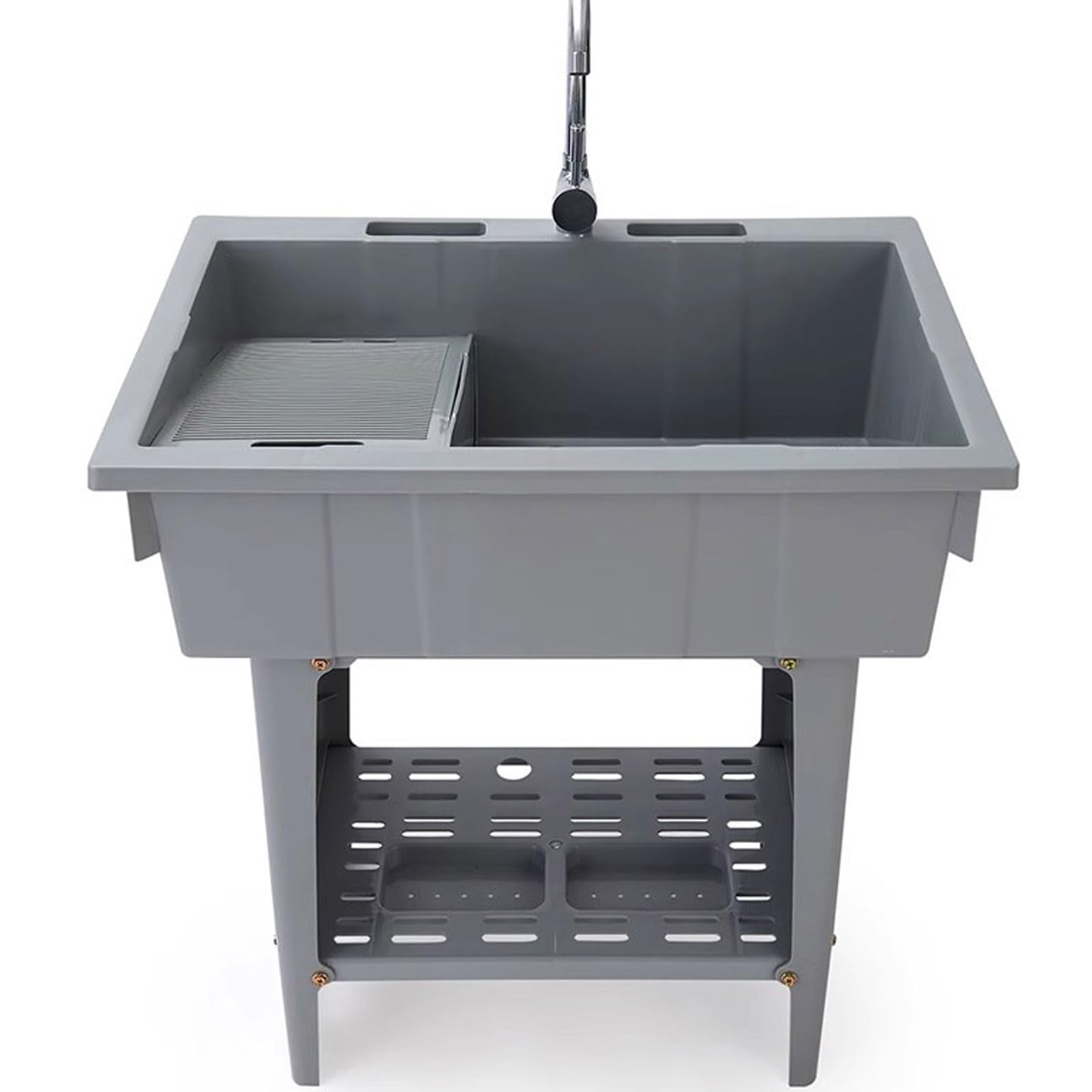 TAXXII Portable Hand Washing Station - Outdoor Utility Sink with Faucet & Drain Kit Freestanding Laundry Tub for Basement Garage Garden Shop Grey Single-Layer Design