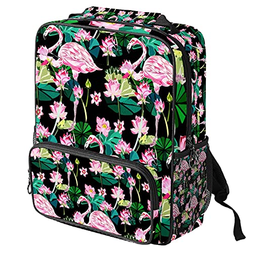 Sac à dos ordinateur portable imprimé flamant rose noir pour femme