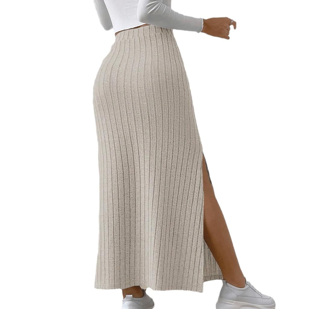 Falda de Longitud Media con Cintura Alta y Ranuras Laterales para la Primavera y el Verano Falda de Longitud Media de Punto Esbelto para Ropa Femenina