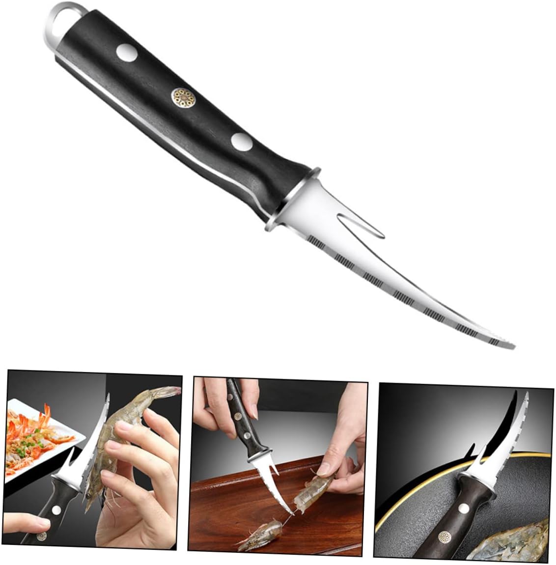 SOLUSTRE Wooden Handle Shrimp Line Peeler Tool Shrimp Cleaning Cutter for Seafood Preparation Easy to Use Kitchen Tool for Home Chefs