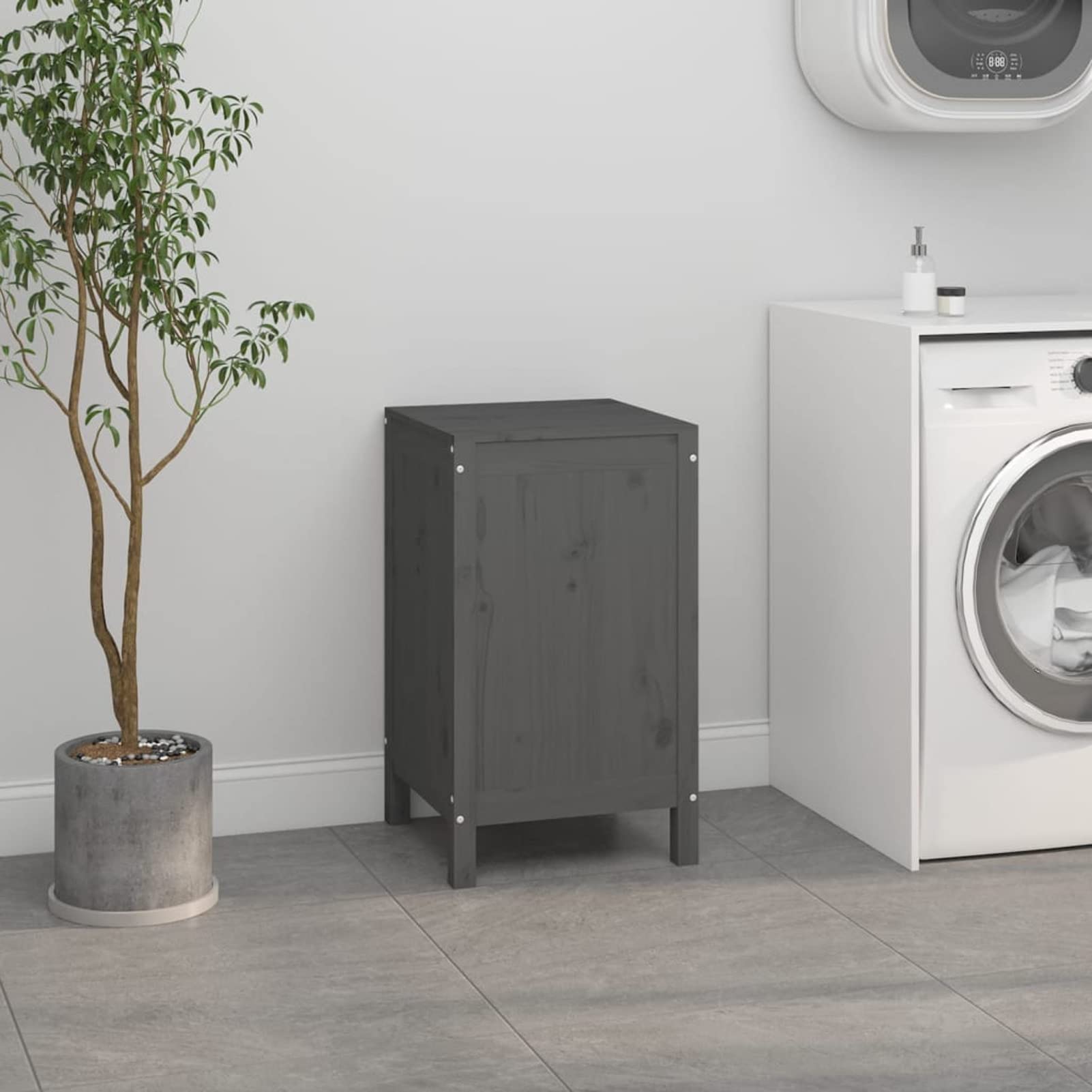 Tidyard Contenitore per Bucato,Contenitore Box,Baule Multiuso,Cassapanca Contenitore in Legno,Baule Contenitore da Interno,Baule in Legno, Grigio 44x44x76 cm Legno Massello Pino