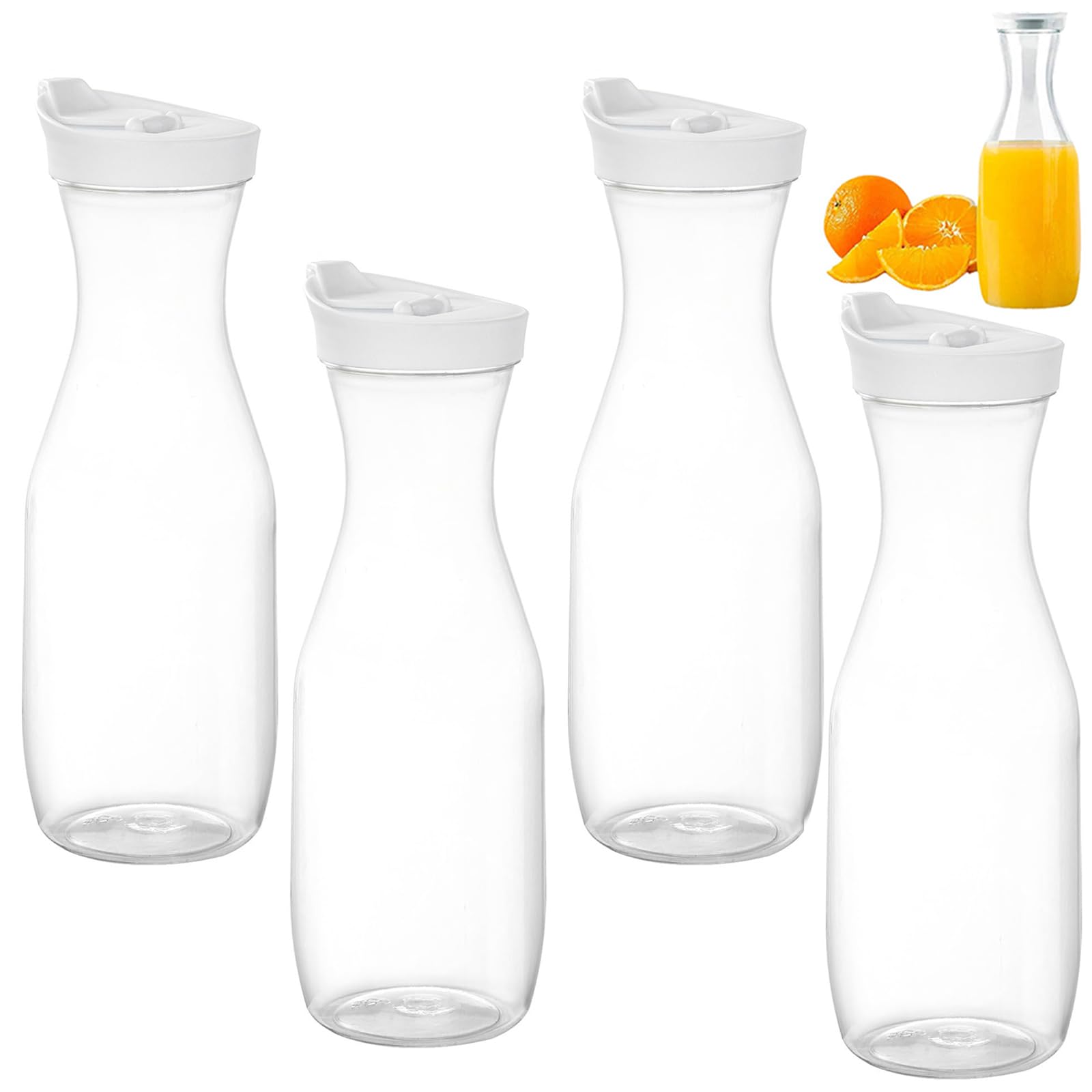 Brocche per Succhi, Caraffe per Acqua con Coperchio in Plastica da 1L, Limonata Caraffa per Acqua, Trasparente Succo Bottiglie, Brocche con Coperchio Ribaltabile, per Festa, Picnic