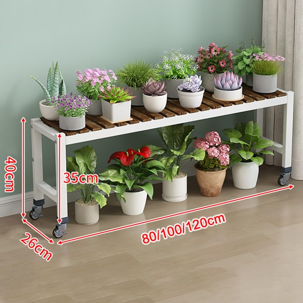 Rolling drewniany stojak na rośliny do wnętrz doniczek - stojak ekspozycyjny na wiele roślin, nizer, 80 x 26 x 35 cm, idealny do wystroju domu i miłośników roślin