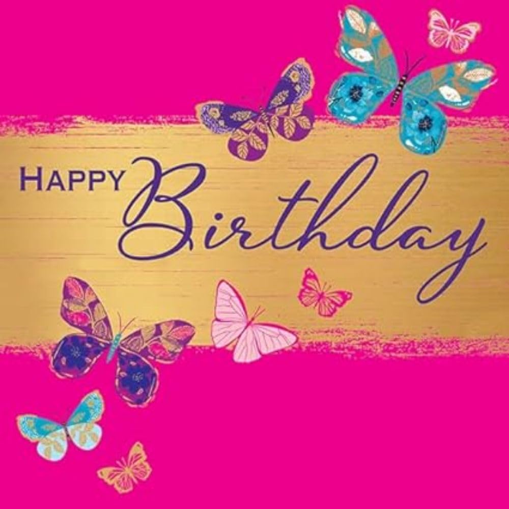 Piccadilly Greetings Modern Luxury Birthday Card, Butterflies Pink - 160 mm sq