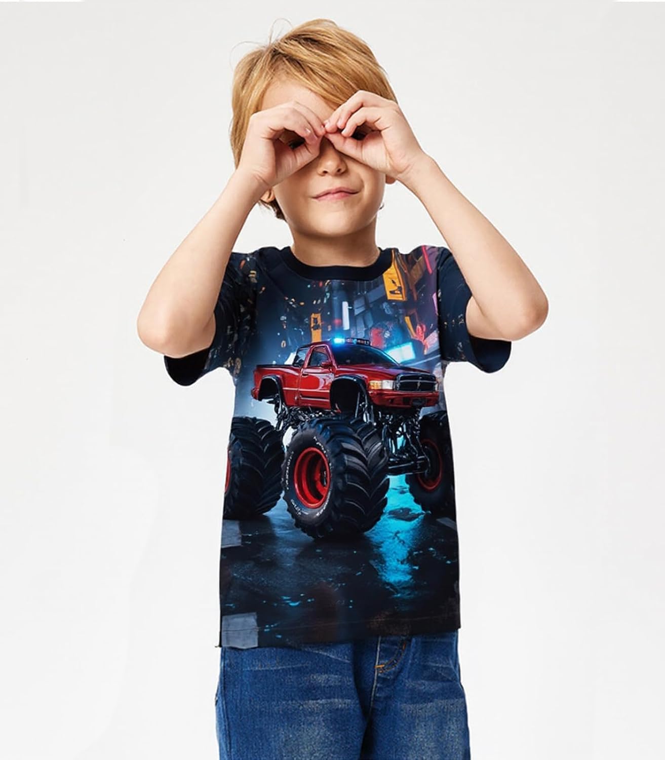 Tkria Boy T-Shirt 3D Graphic Shirt Monster Truck Print Crewneck Cool Short Sleeve Shirt 3-10 Years - Image 2