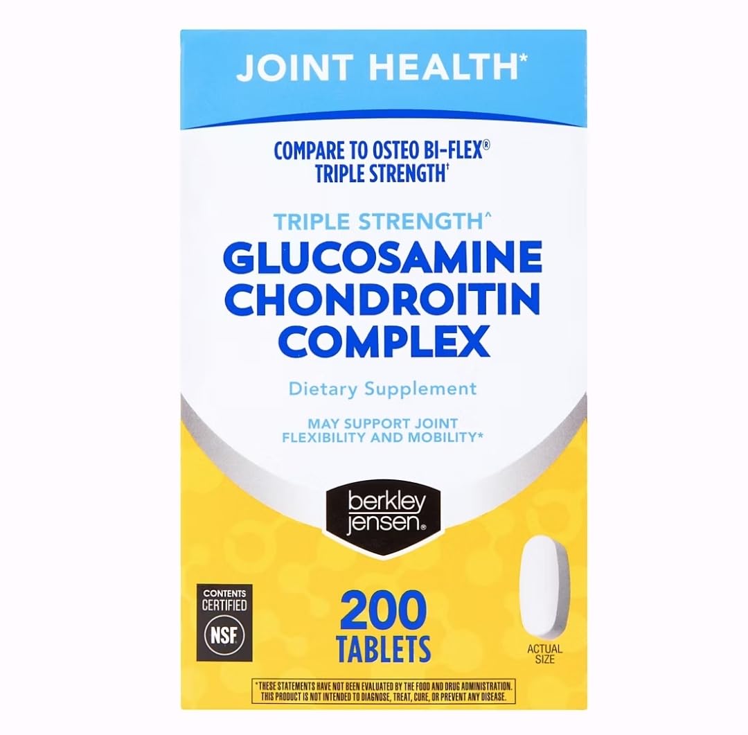 Berkley jensen Triple Strength Glucosamine Chondroitin MSM Boswellia Complex 2703 mg, Κοινό συμπλήρωμα υποστήριξης για γυναίκες & άνδρες, NSF Certified, 200 δισκία (πακέτο του 1)