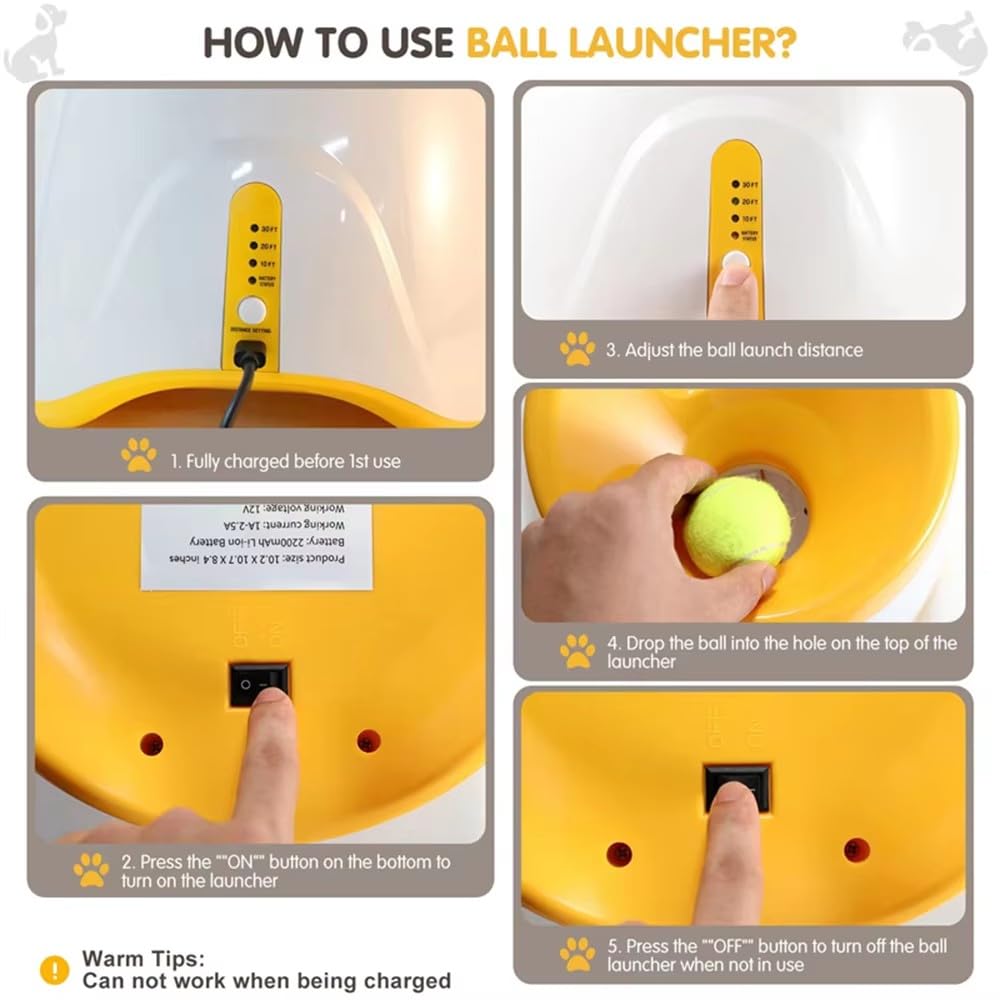 Lanzador automático de Pelotas para Perros, Lanzador de Pelotas de Tenis, Lanzador de Pelotas para Perros con 6 Mini Pelotas de Tenis de 2 Pulgadas y Bolsa de Malla, Lanzador Interactivo