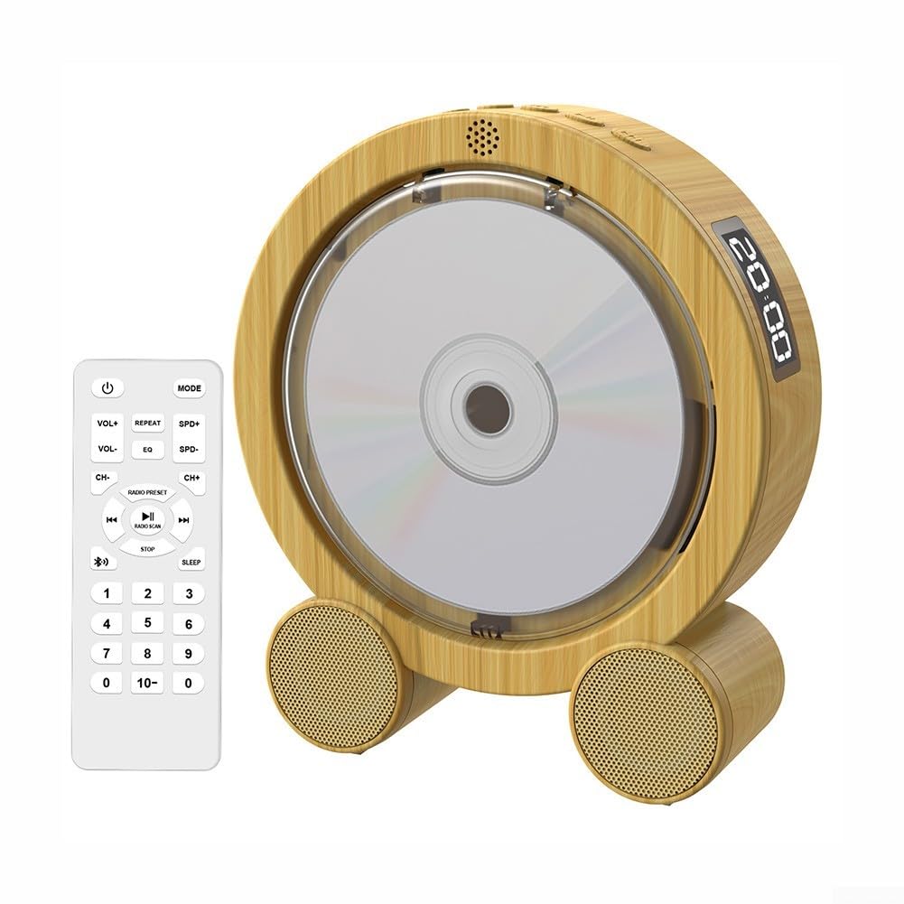 Reproductor de discos compacto con protección antisaltos y pistas programables, aspecto de madera elegante para boombox para uso doméstico o coche, 26 x 22 x 11 cm (grano de madera)