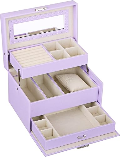 Miniatura 3 de BEWISHOME - Joyero para chicas organizador de joyas con espejo y cerradura estuche de exhibición de joyas