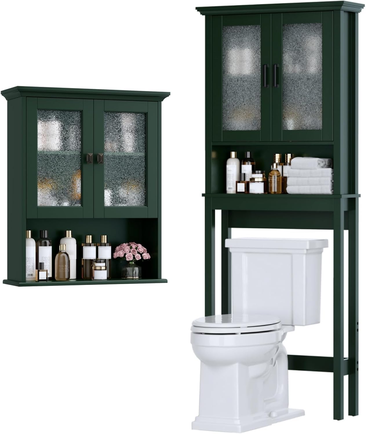 Over The Toilet Storage Cabinet, Over Toilet Storage with Glass Doors and Adjustable Shelf