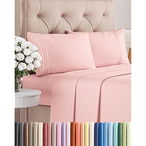 Queen Size 4 Piece Sheet Set - Comfy Breathable & Cooling Bed Sheets Set - Hotel Luxury Bedding for Women, Men, Kids, Teens, Boys & Girls - Deep Pockets, Soft and Wrinkle Free - Oeko-Tex - Baby Pink