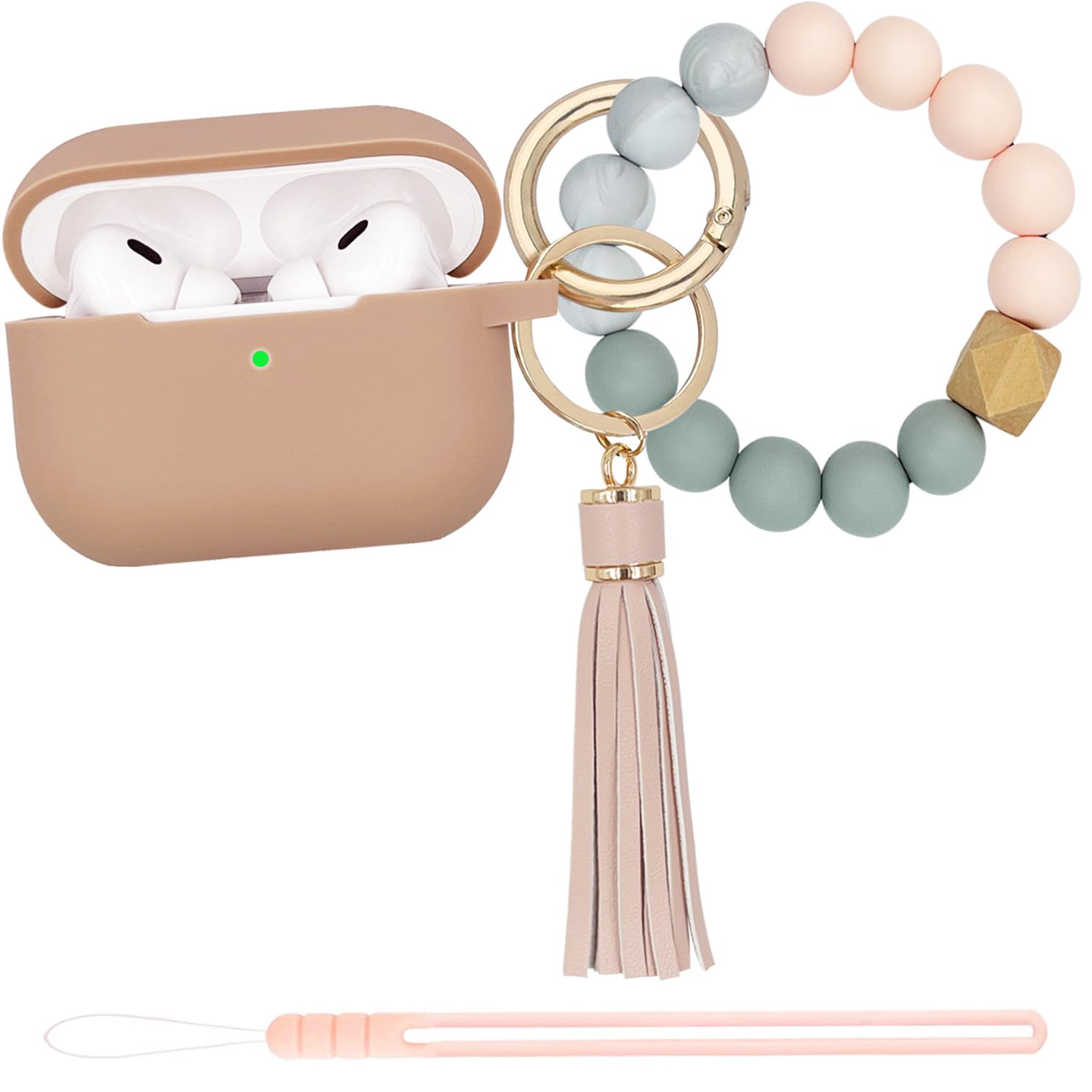 Compatible with Airpods Pro 2nd Generation Case Cover 2022, Soft Silicone Protective Cover with Bracelet Keychain for Apple Airpods Pro 2 Case for Women (Milk Tea)