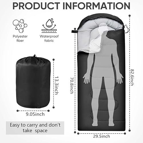 Miniatura 9 de OBTANIM Saco de dormir portátil impermeable para acampar para adultos y niños, 4 estaciones, clima frío o cálido mochilero, senderismo, montañismo,