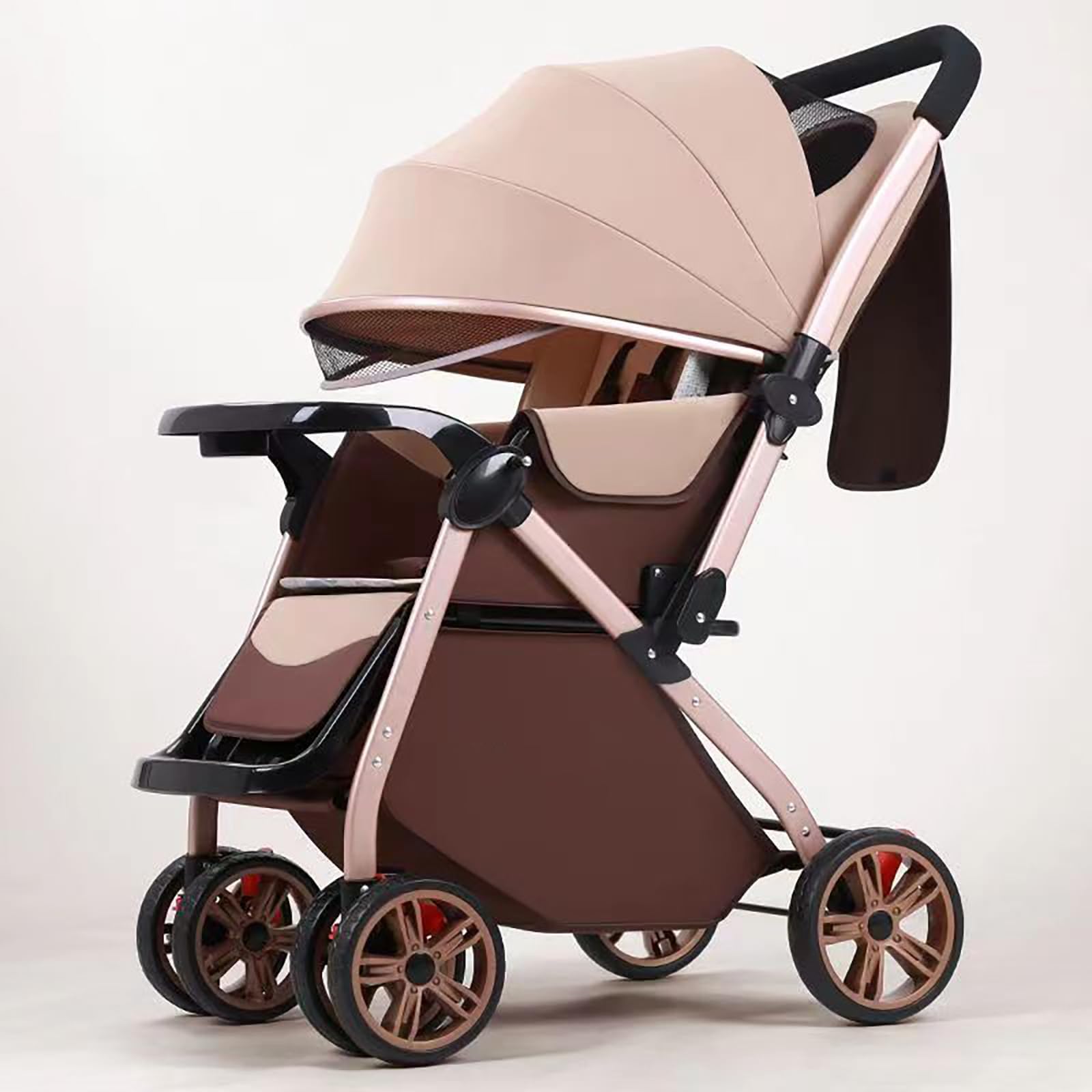 ESYAMAPET 2 in 1 Lightweight Stroller, High Landscape Baby Stroller w/Two-Way Rotational Seat, Storage Basket, Adjustable Backrest & Canopy, Foldable Infant Pram Stroller for 0-36 Months Babies, Brown