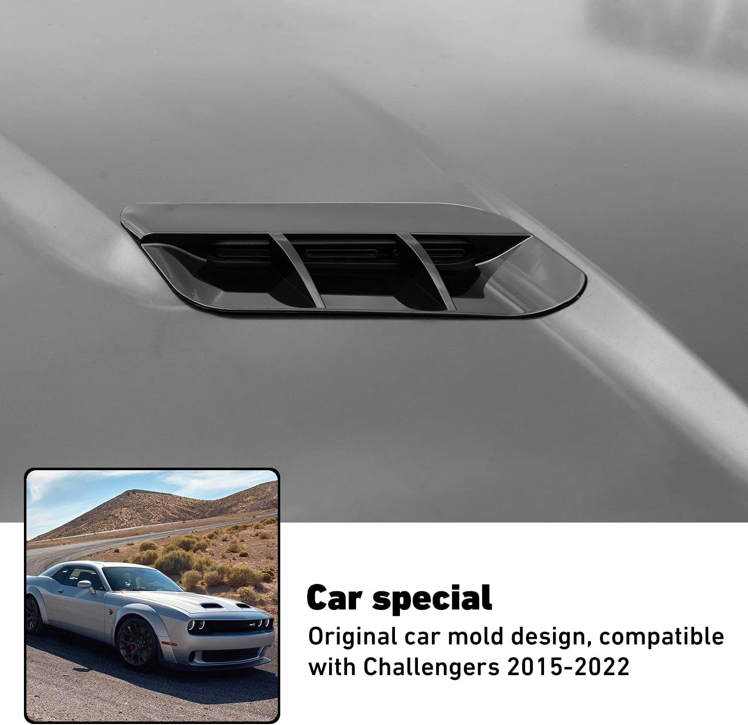 Linskip Hood Air Vent Trim Compatible with Dodge Challenger 2015-2023 SXT, Vent Moulding Cover Trim, Vent Cover Bezels Matte, Challenger exterior decoration(black)