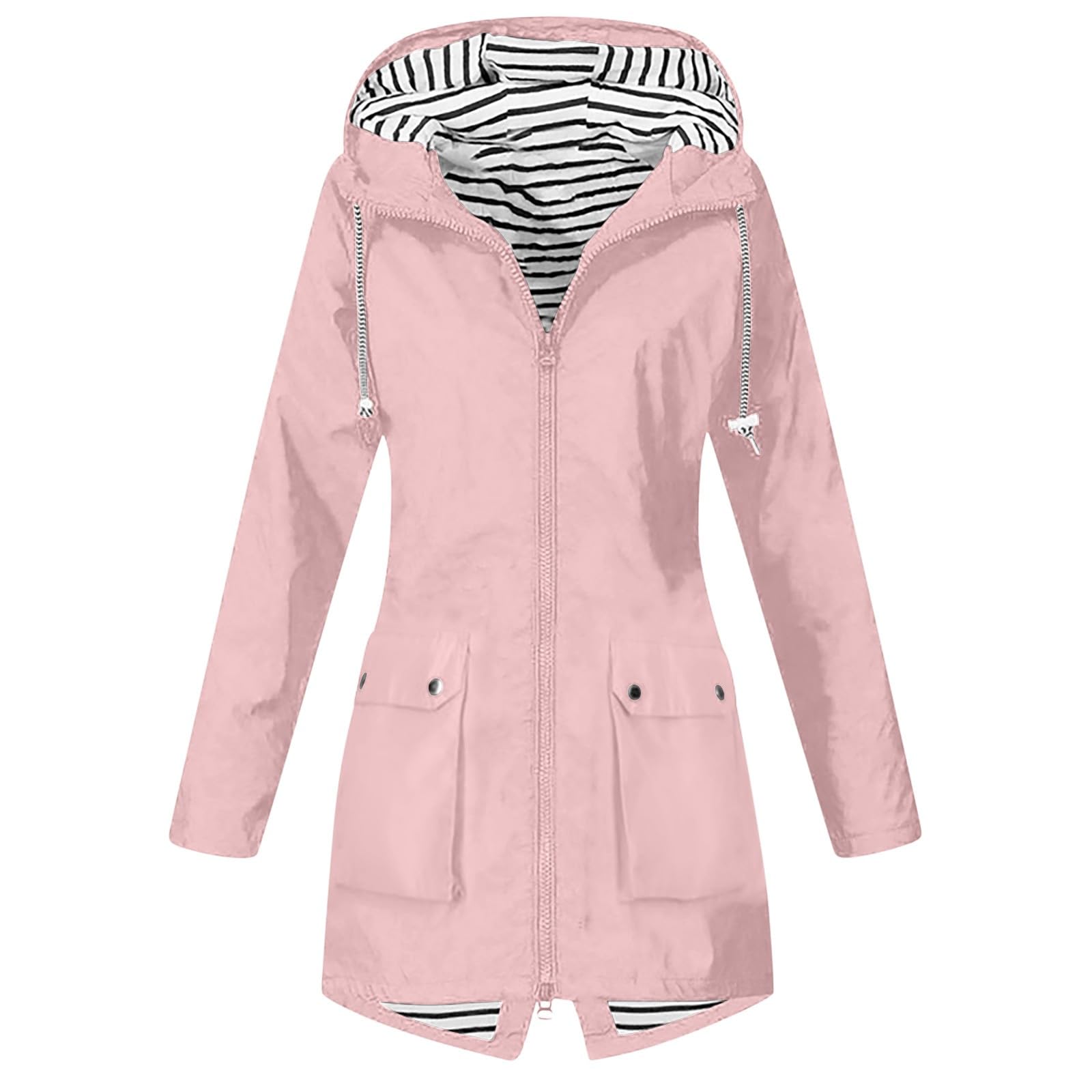 Chaqueta De Senderismo Con Capucha Y Cremallera Para Mujer Al Gabardina Larga Nieve Impermeable Cortavientos Running Anoraks Waterproof Jacket Chubasquero Verano Capa Lluvia Impermeables