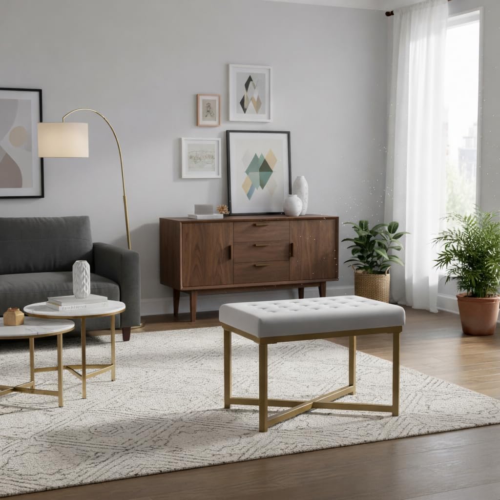 HomePop 24" Tufted Velvet Ottoman Bench - Silver