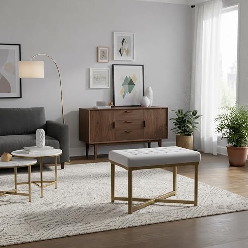 Miniatura 2 de Homepop Decoración del hogar | Banco otomano tapizado de terciopelo | Banco otomano para sala de estar y dormitorio, plateado plateado,Blanco,Negro