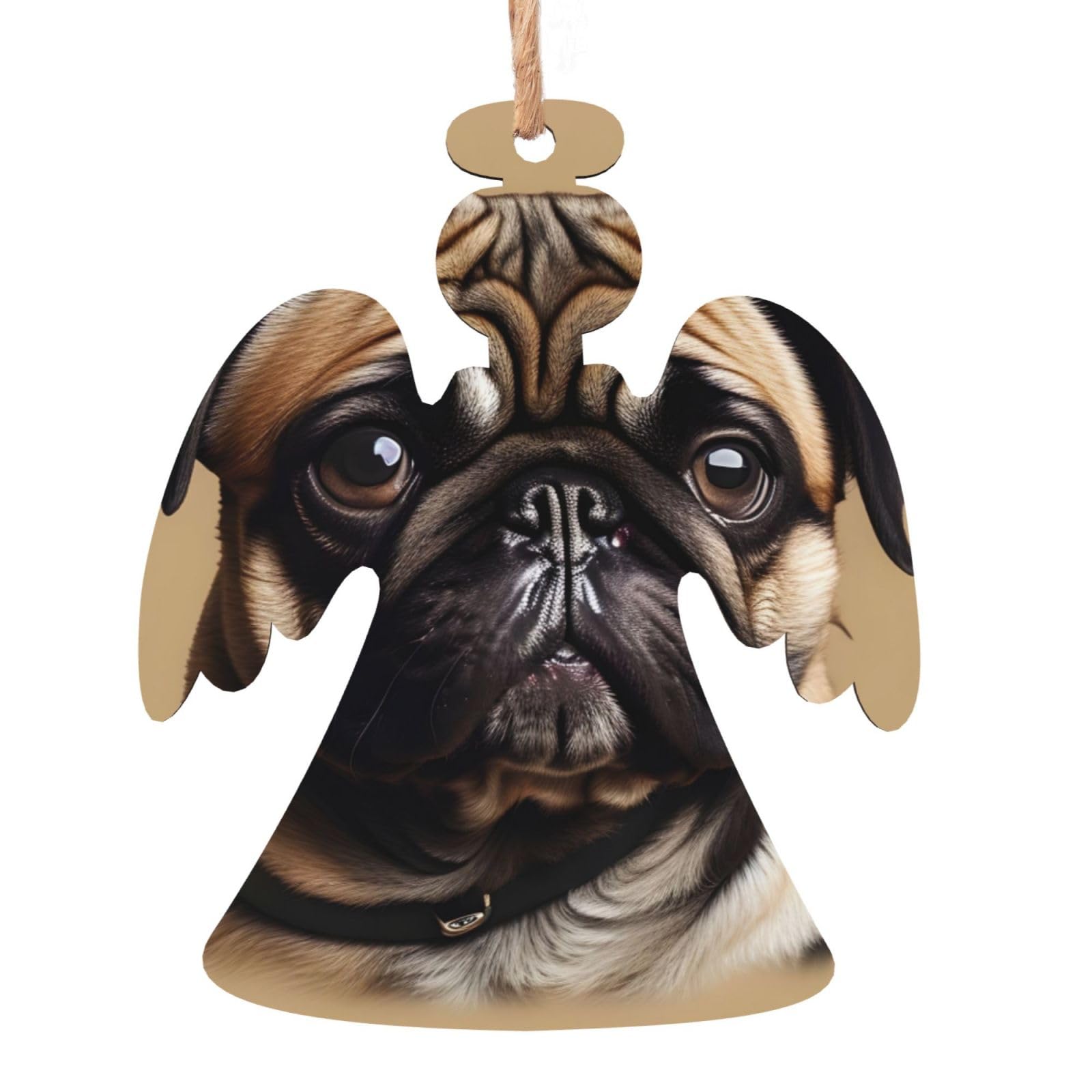 Adornos colgantes de madera con estampado de perros carlino para decoración de árbol de Navidad