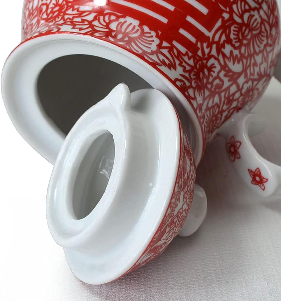 Chinese Tea Gift Set Service Porcelain Tea Pot 4 Cups tray for Adults Men Women Tea Ceremony Wedding Party Home Decor (Double Happiness（Chinese xi）)