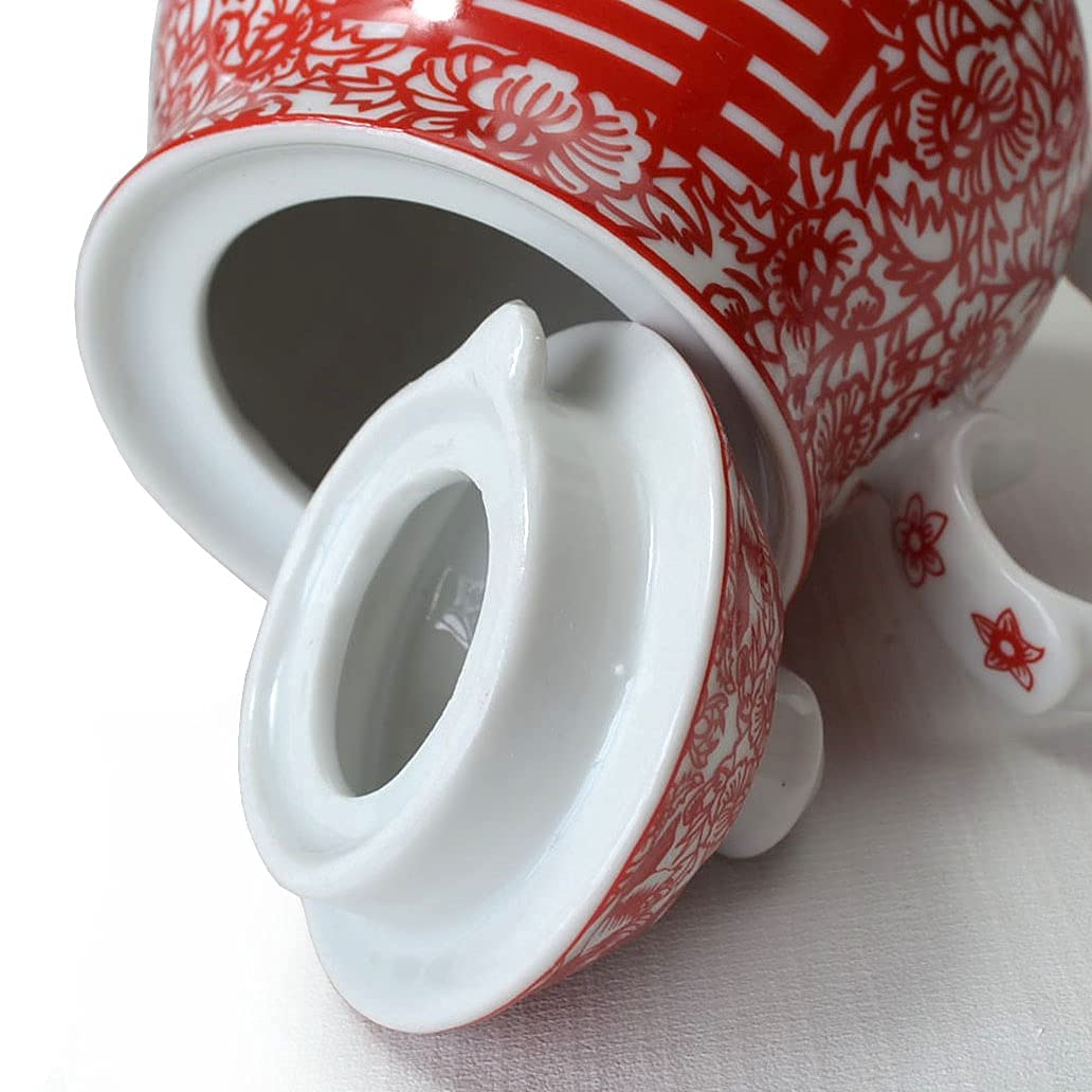 Chinesisches Tee-Geschenkset aus Porzellan, Teekanne mit 4 Tassen, Tablett für Erwachsene, Männer und Frauen, Teezeremonie, Hochzeit, Party, Heimdekoration (doppeltes Glück)