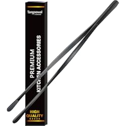 Revestimiento Palilleria Pinzas profesionales de cocina y cocina de 12 pulgadas, pinzas largas de acero inoxidable, con revestimiento negro, para barbacoa, chapado y usos múltiples