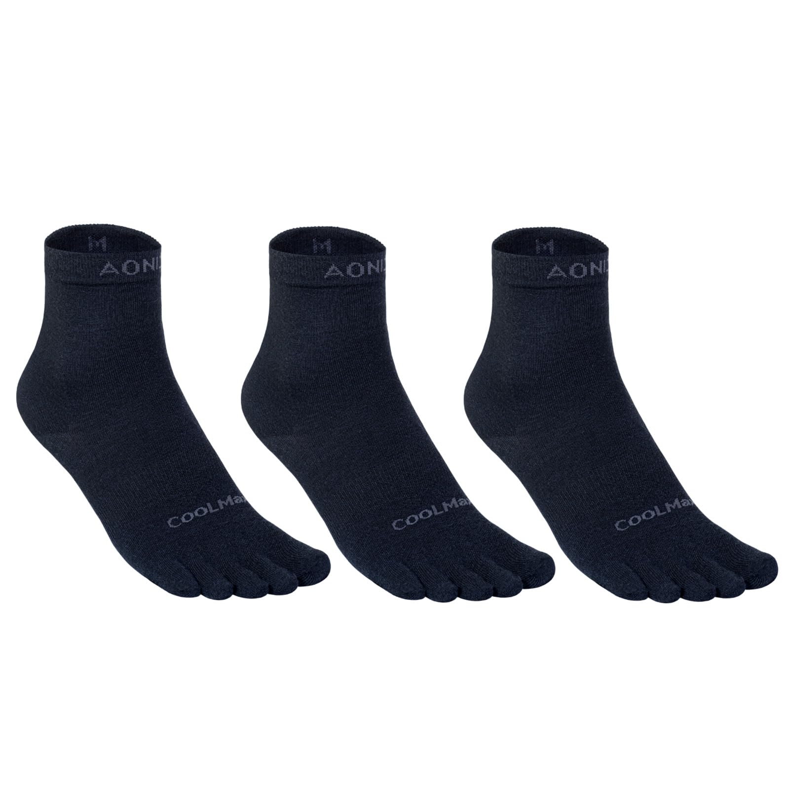 Azarxis Running Ankle Toe Socks for Men Women Lightweight Coolmax High Performance Five Finger Athletic Socks (E4845 - Black - 3 Pairs, L)