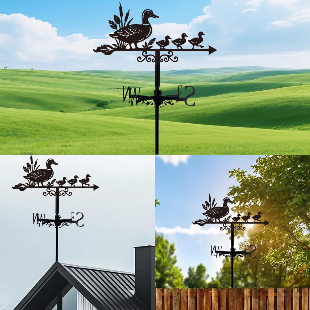 Girouette en Forme de Canard Montée sur Le Toit Indicateur de Direction du Vent en Métal pour L'Extérieur Décor de Jardin Noir en Forme d'animal de Ferme Girouette en Fer pour Patio