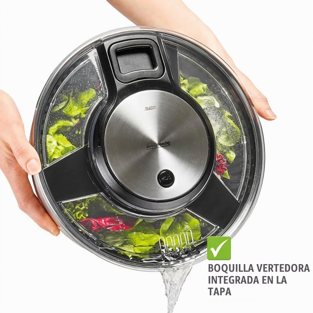 Gefu Speed Wing 28160 - Centrifugadora de ensalada en recipiente de acero inoxidable