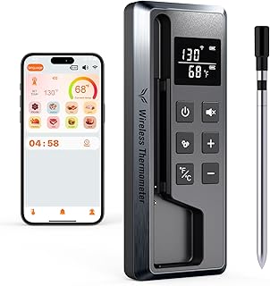 Meat Thermometer Digital Wireless, 800FT Long Range Bluetooth Cooking Thermometer, Food Thermometer for Remote Monitoring of Grill, Oven, Smoker, Air Fryer, Rotisserie, iOS & Android App