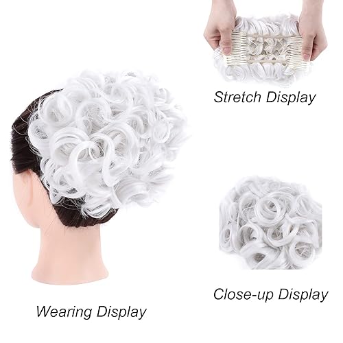 Miniatura 2 de Peines de pelo rizado para moño sintético con clip, extensión de cola de caballo con clip, bandeja de moños, extensiones de cola de caballo (marrón