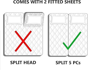 Split King Sheets Sets for Adjustable Bed, 5 Piece Bedding Set, Ultra Soft & Wrinkle Free, Fits Between 12 to 16 Deep Mattress, Easy Care Brushed Microfiber, White