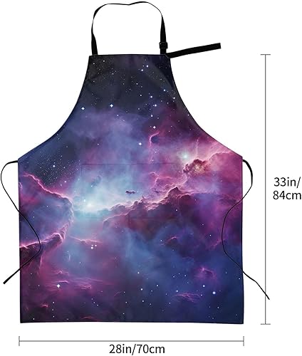 Miniatura 5 de Purple&Blue Galaxy Aprons for Women with 2 Pockets, Kitchen Cooking Apron for Men, Water and Oil Resistant, Adjustable Bib Apron Extra Long Work